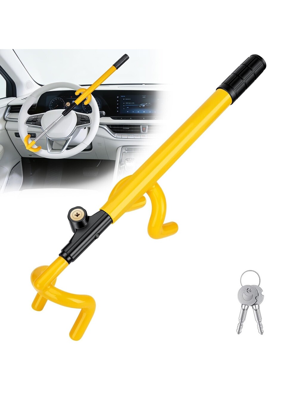 ANCHTEK Steering Wheel Lock Anti Theft Device Universal Car Truck SUV Van Yellow